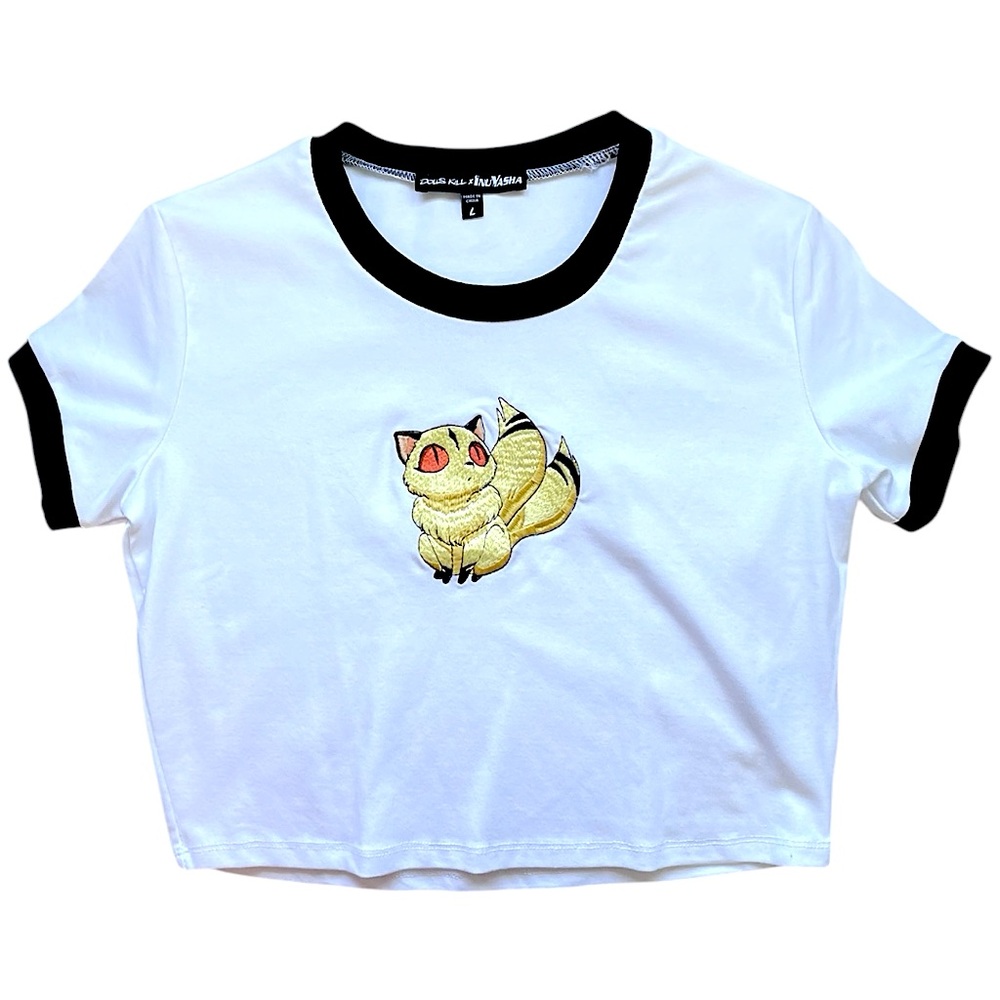 Dolls Kill x Inuyasha Kirara White & Black Ringer Crop Tee